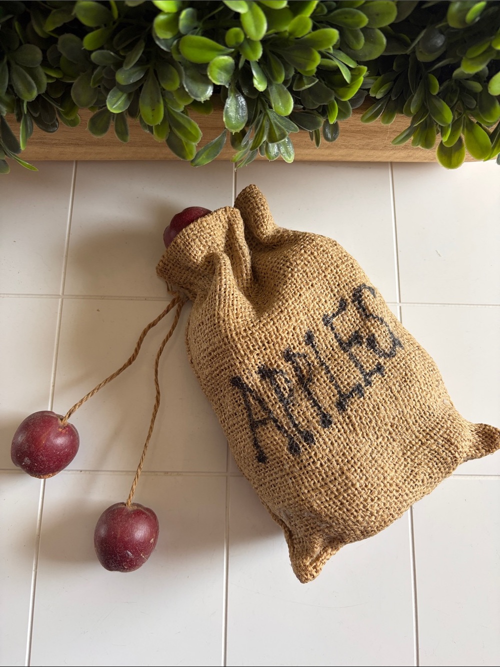 Vintage Apples Falling out of Sack wall decor